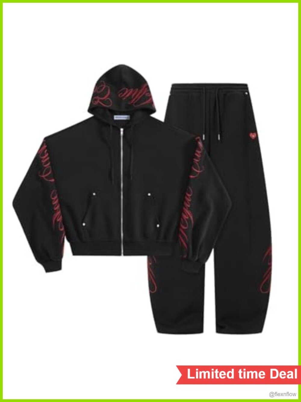 Oversized Embroidered Zip Hoodie & Sweatpants Lounge Set Cotton Blend